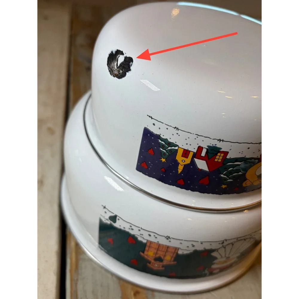Vintage Christmas Enamelware Nesting Bowls Sets of 3 Santa Bear Holiday Kitchen